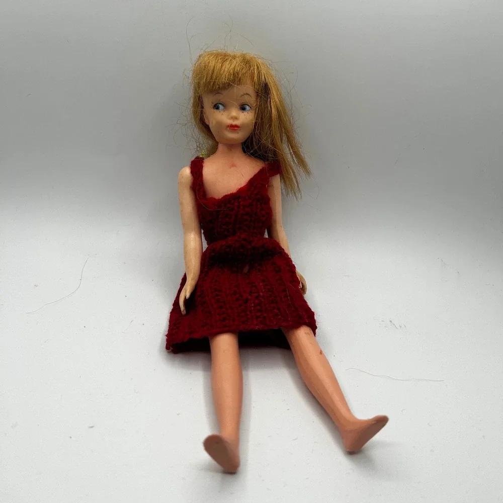 Vintage Fashion Doll Strawberry Blonde Hair Red Knit Dress 11